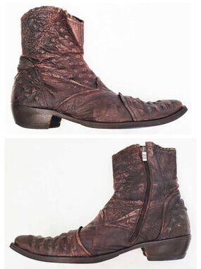 Jo Ghost Men's Brown Tooled LeatherAnkle Boots Shoes 3886  EU 45 / US 12